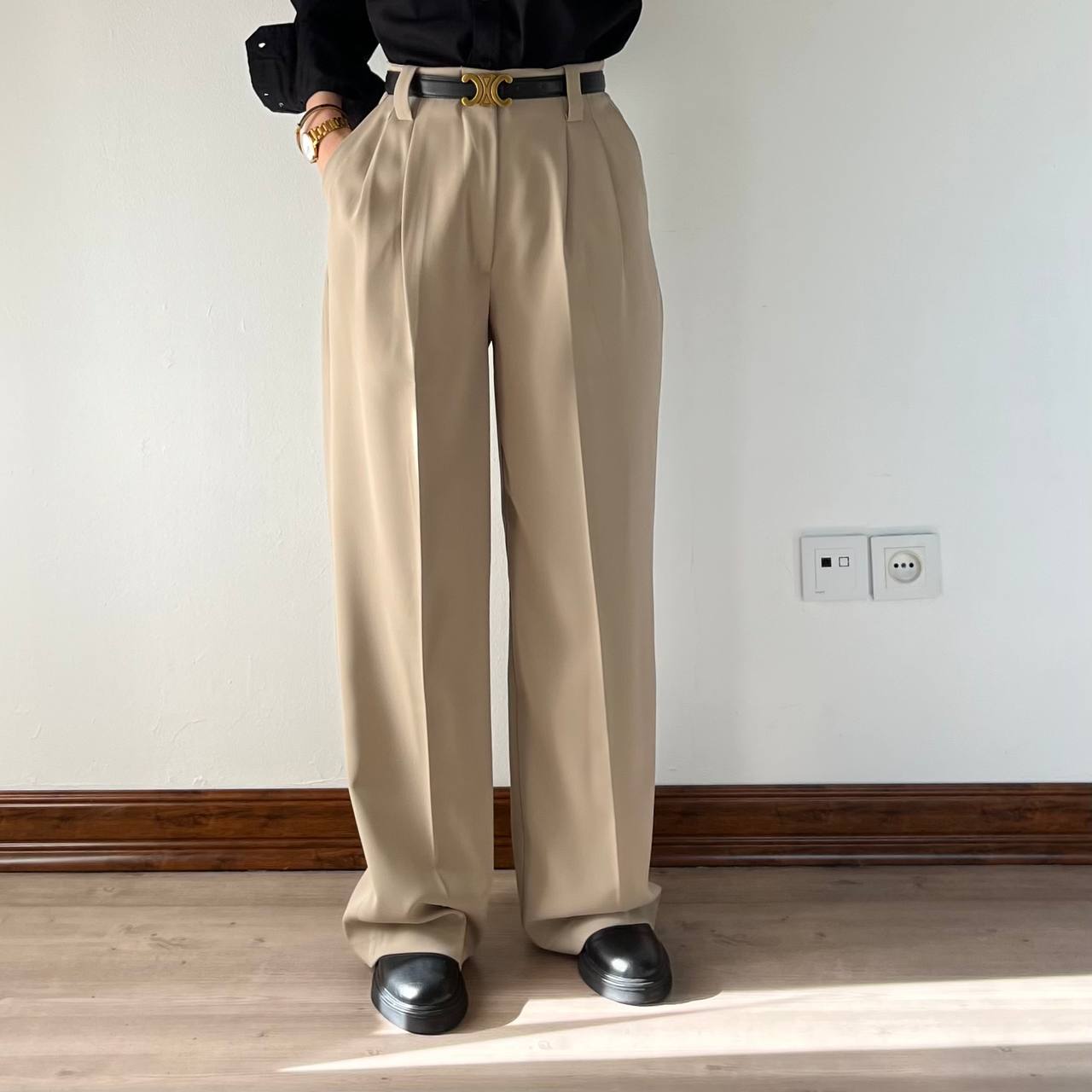 شلوار بگ کرپ لاولی خاکی - Image 3