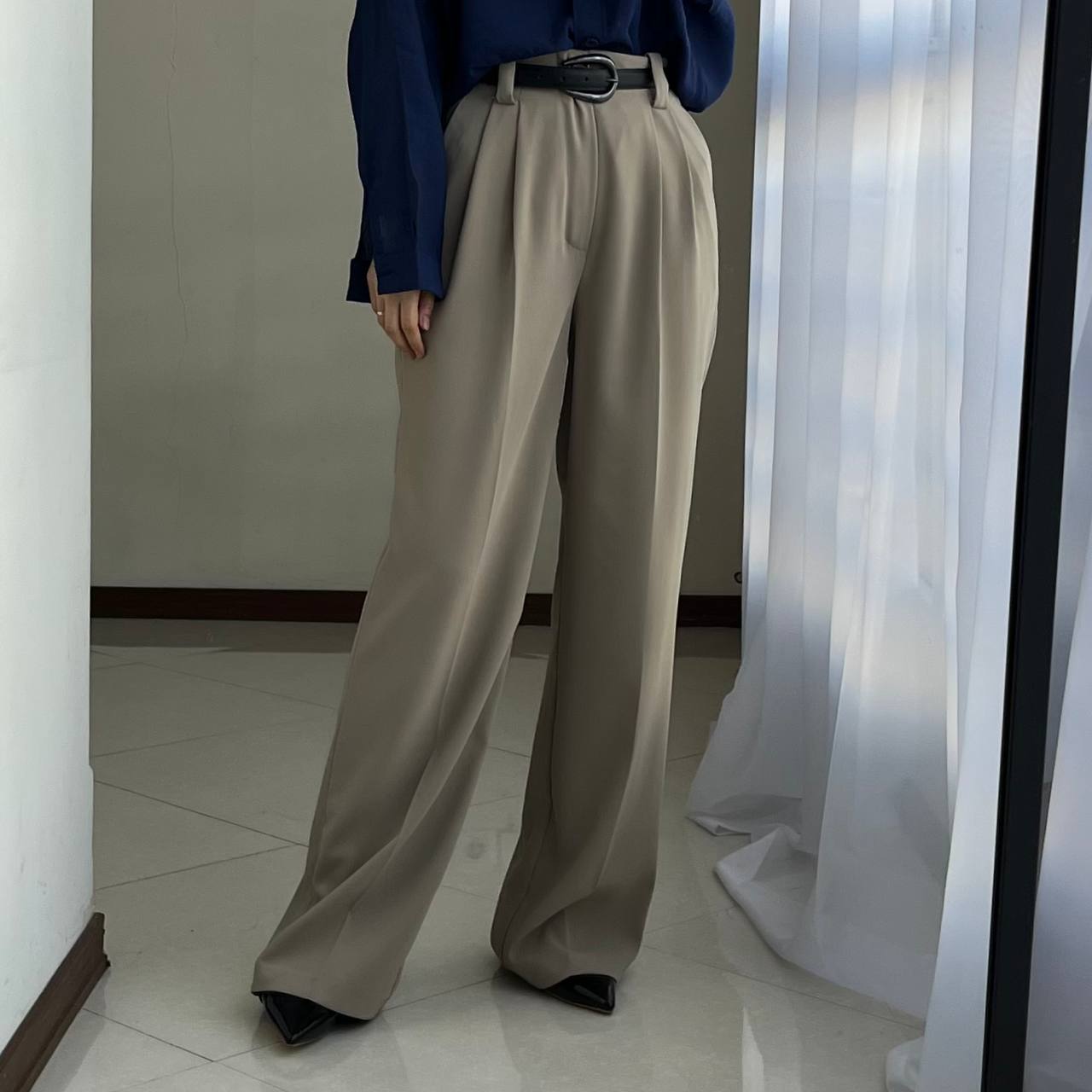 شلوار بگ کرپ لاولی خاکی