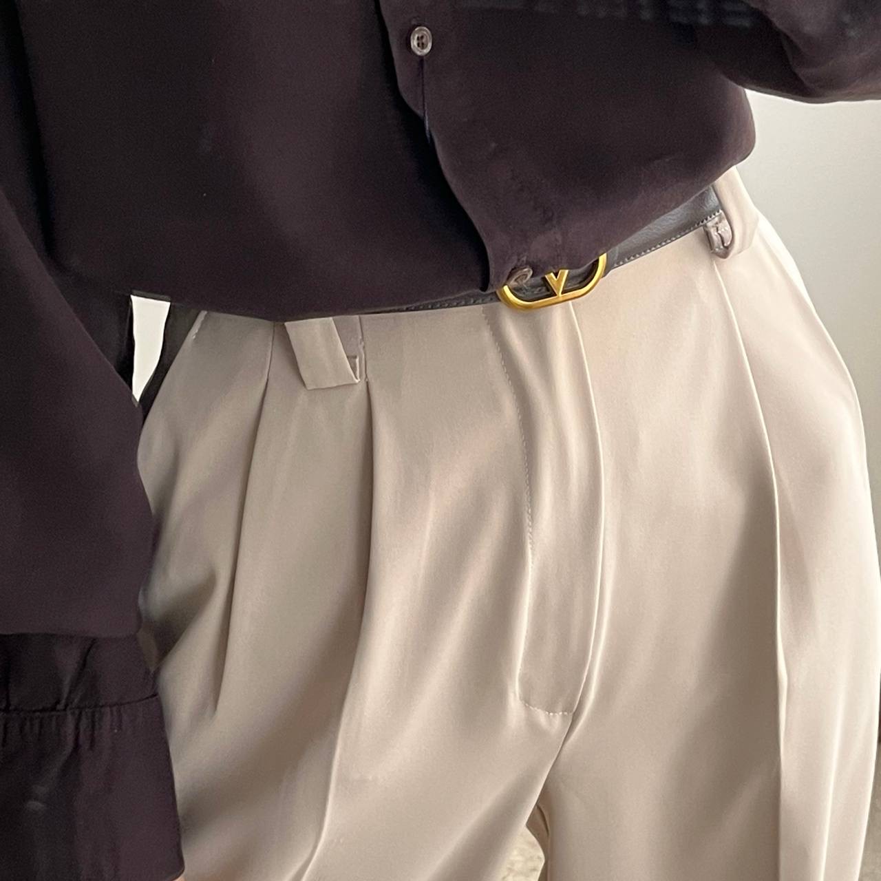 شلوار بگ کرپ لاولی کرم استخوانی - Image 5