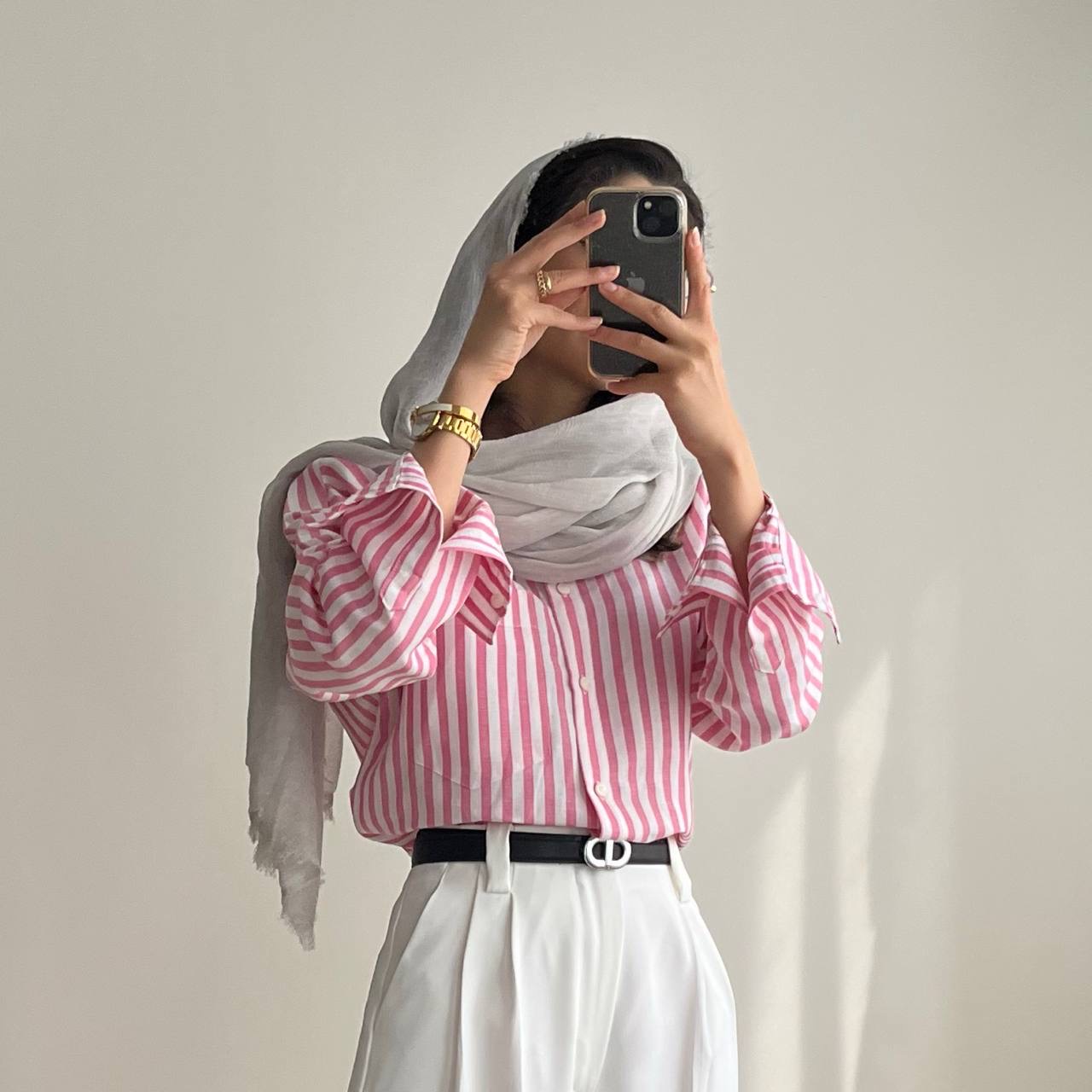 شومیز لینن راهراه پینک