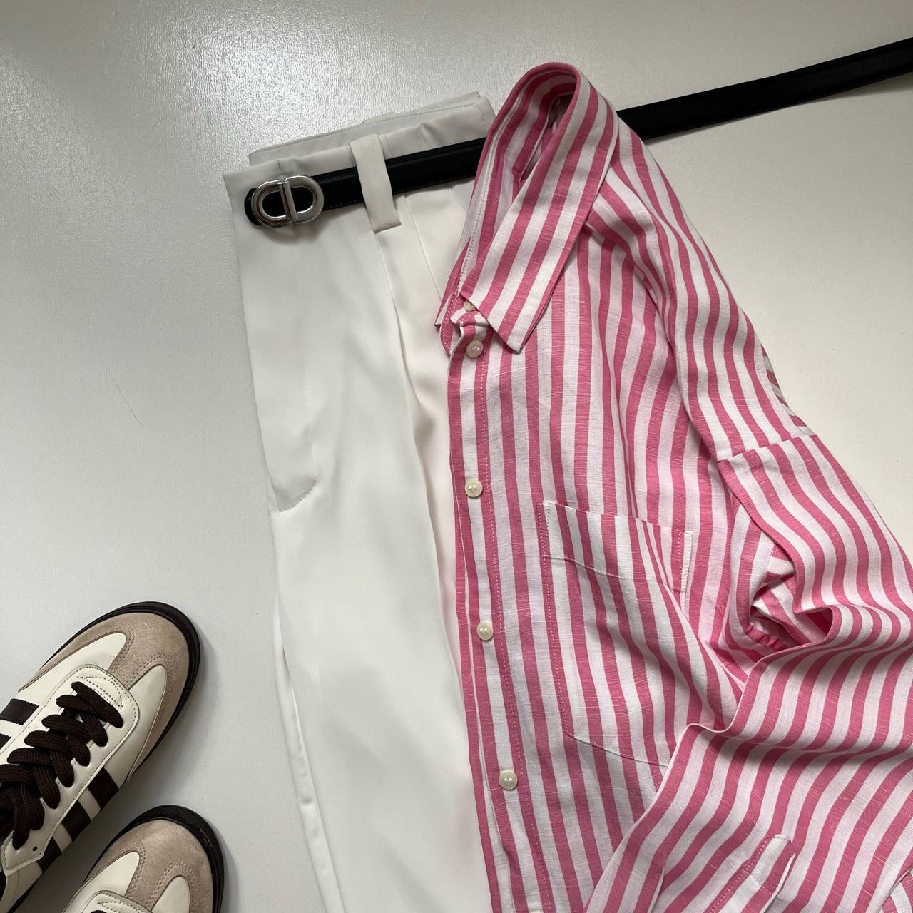 شومیز لینن راهراه پینک - Image 4