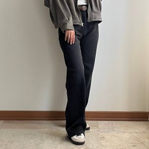 شلوار جین نیم بگ ذغالی پاریس